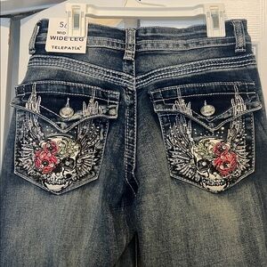 Telepatia mid rise wide leg Jeans with Embellished Pockets size 5/6